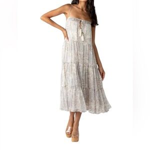 Storia Women’s Star Print Tiered Tassel Keyhole Front and Strap Maxi Dress